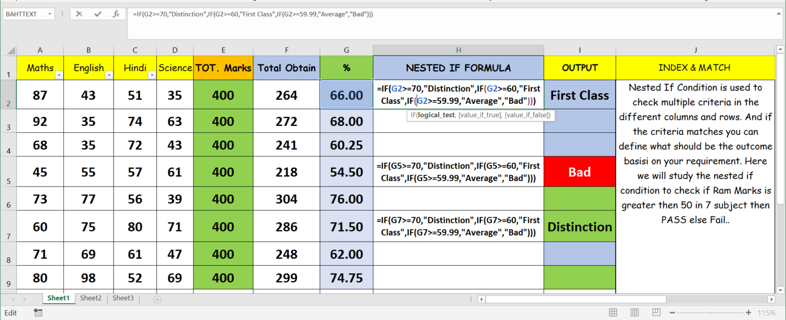 excel nested if then formula