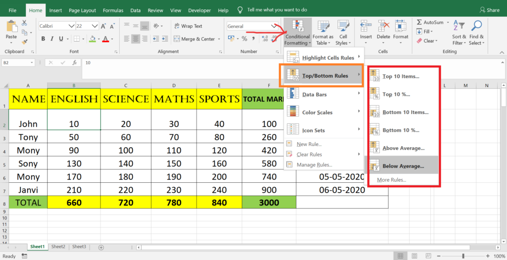 Top Bottom Rules In Excel Conditional Formatting 7105