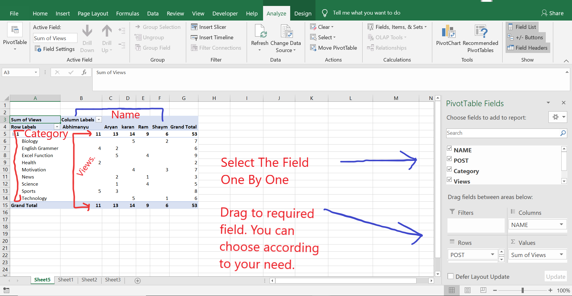 pivoting tables excel
