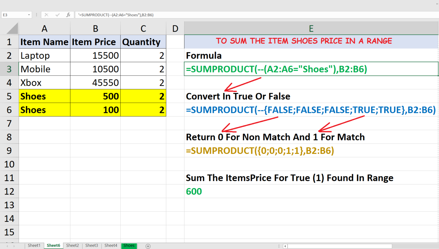 Excel Formula For Sum Of Certain Cells