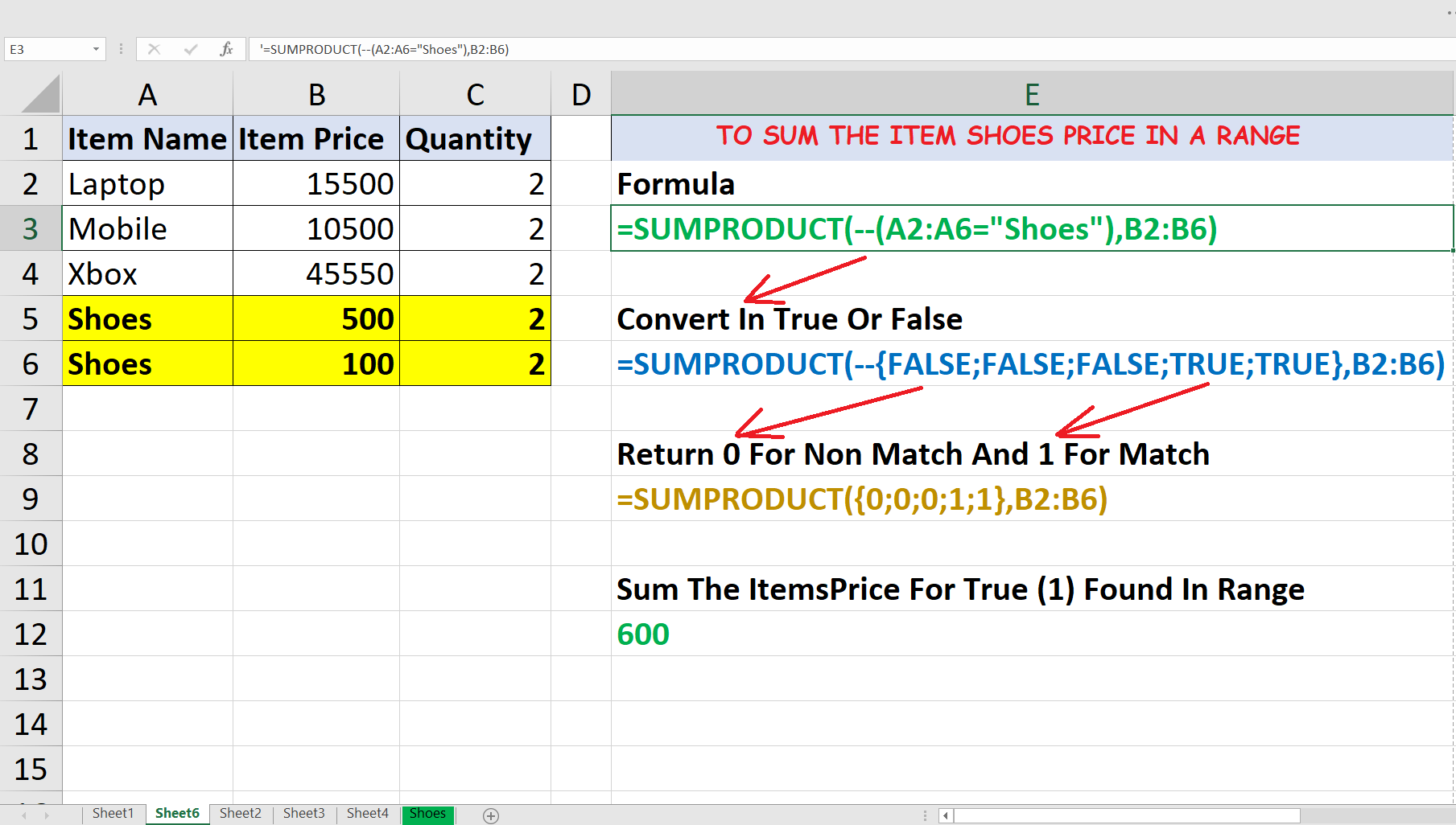 Count And Sum With Sumproduct In Excel Excel Help 9859