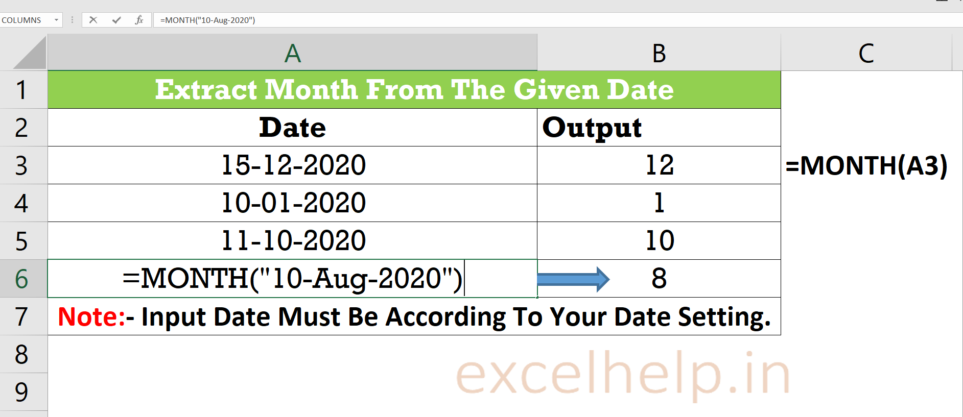 Extract month from date