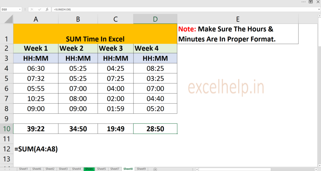 Ms Excel Sum Time Values - Printable Timeline Templates