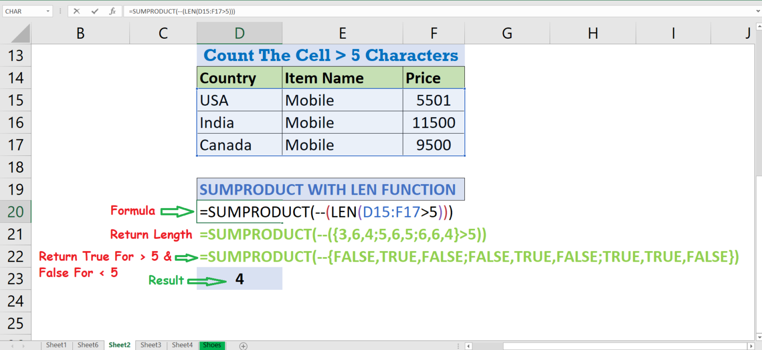 Sumproduct And LEN Function To Find Characters In A Range - Excel-Help