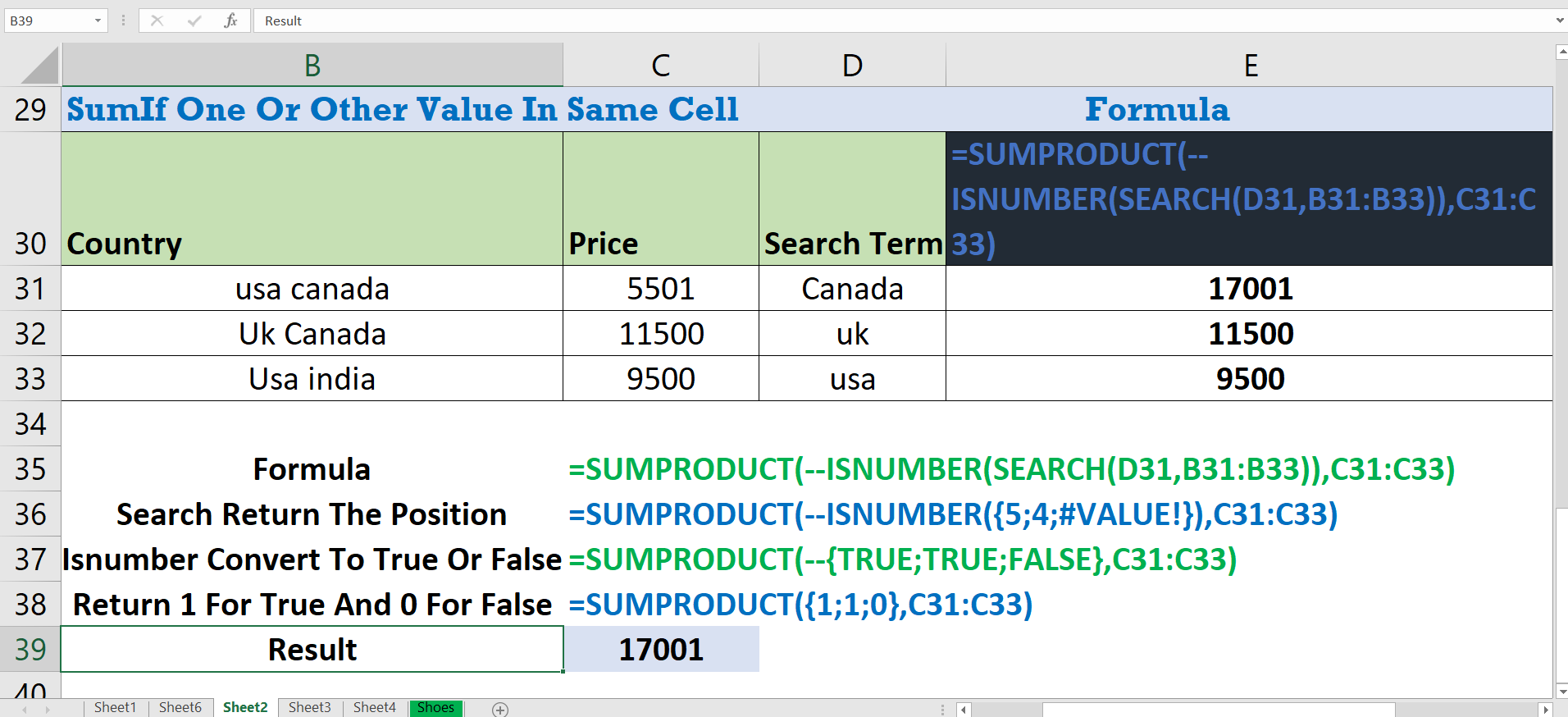 Sum One Or Other Value In Same Cell With Sumproduct - Excel-Help