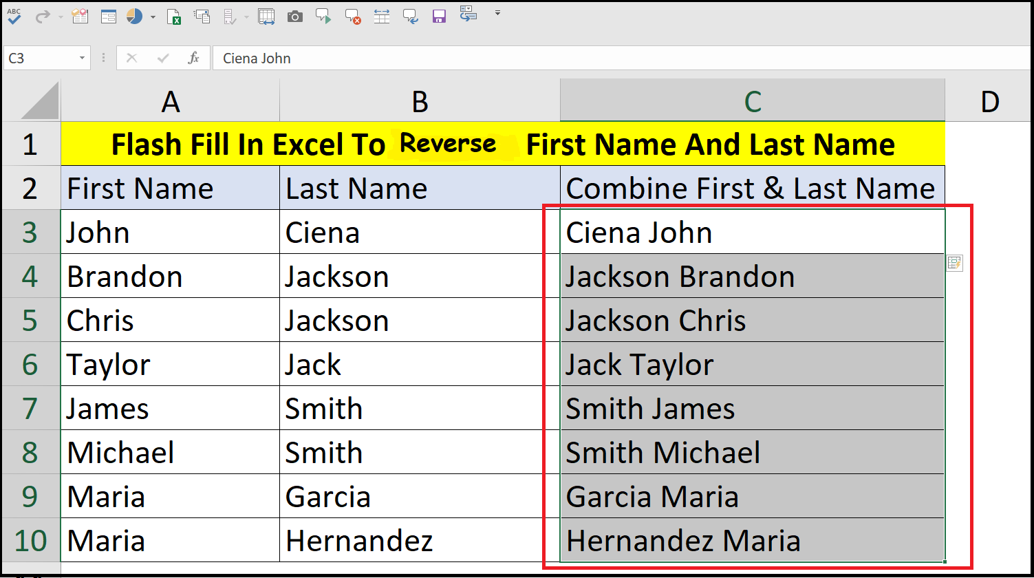 Reverse First And Last Name In Excel