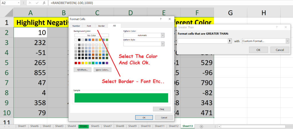 Excel Formula To Highlight Negative Numbers