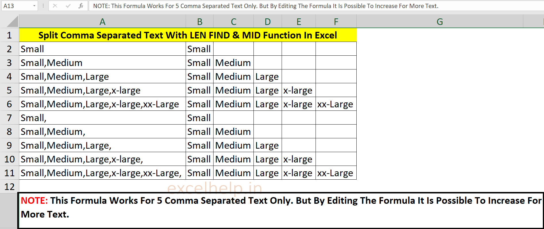 Split Excel Cell By Comma Formula